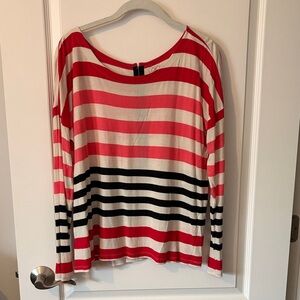 LOFT Red, White and Black Striped Long-Sleeve Tee